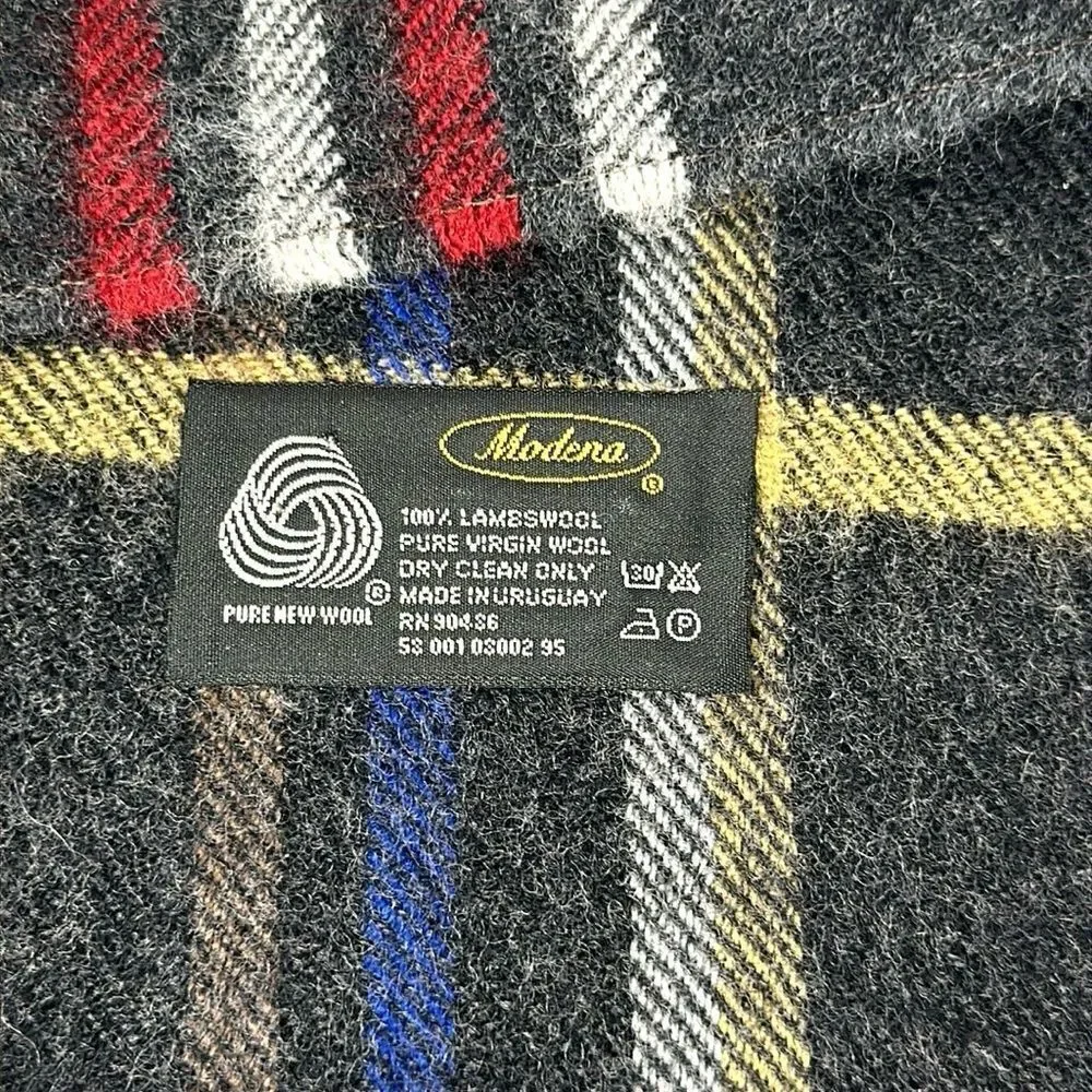 NWT Modena Virgin Wool Scarf Charcoal Gray Plaid made in Uruguay Men’s Women’s
